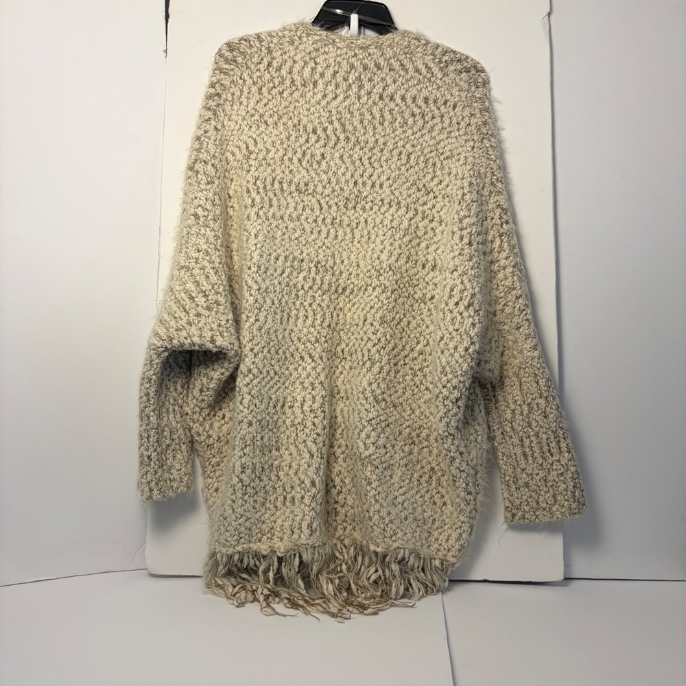 Umgee USA Marled Fringe Open Front Cardigan Sweater Tan Cream Boho D5035 ML - Picture 2 of 5